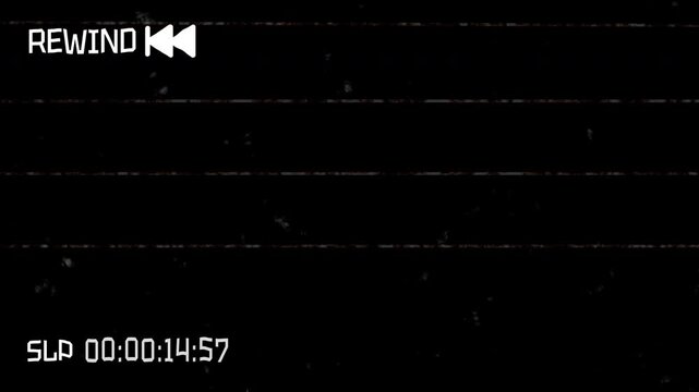 Retro Camcorder Overlay with VHS Tape Rewind, Film Dust and Static Noise Effect, Vintage Video UI, 4K Alpha Channel