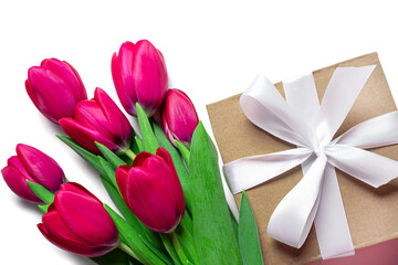 Purple tulips and gift box, Mother's Day concept