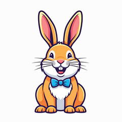 Fototapeta premium Cartoon rabbit with blue bowtie smiling.