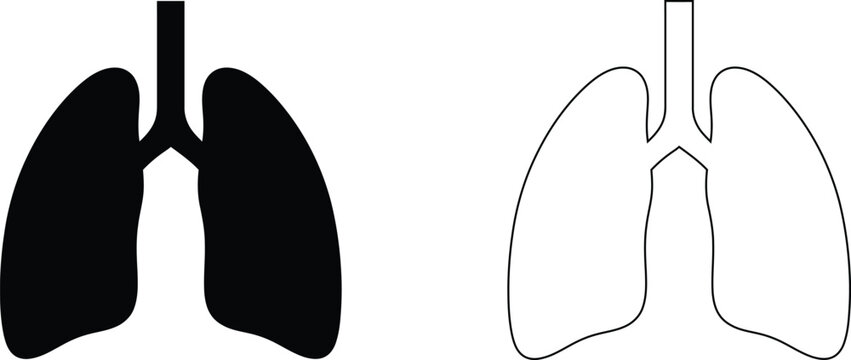 Human lungs vector icons set, anatomical respiratory system silhouettes, medical breathing organ symbols for healthcare and biology design