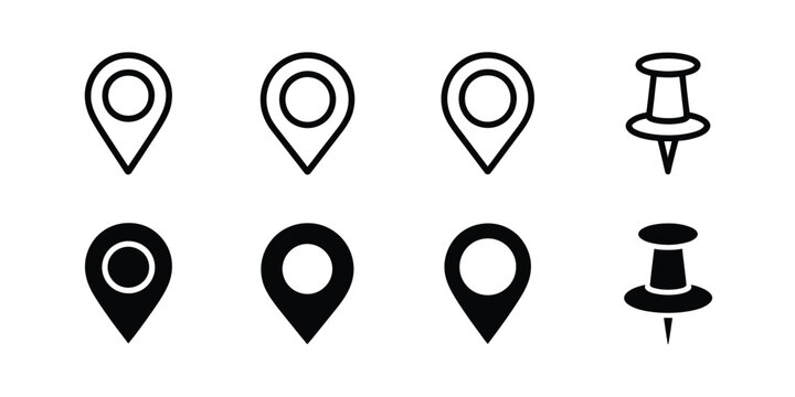 Location map pin icons set. Modern map marker collection. Pinpoint. Location pin icon. Map pin place marker. Map marker pointer icon. GPS location symbol. Flat style vector destination