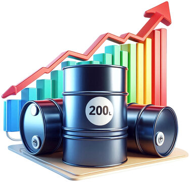 A 200L oil barrel with a rising price graph behind it