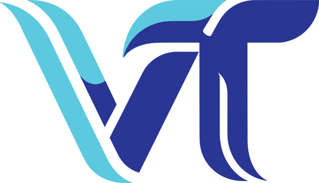 Modern VT logo with cyan and navy geometric shapes in sleek abstract style for branding, technology, and creative identity design.