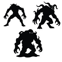 Fantasy Monster Silhouette Set - Horror Creature Vector Icons for Gaming and Halloween © SadiaIslam