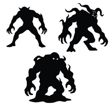 Fantasy Monster Silhouette Set - Horror Creature Vector Icons for Gaming and Halloween