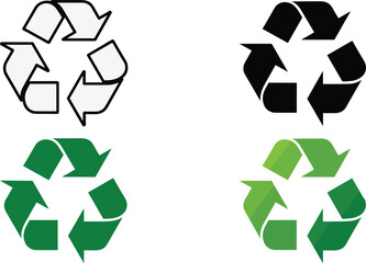 Obraz premium Recycling symbol icons set with green eco arrows, sustainability and environmental protection signs, minimal vector collection isolated on white background for reuse concept