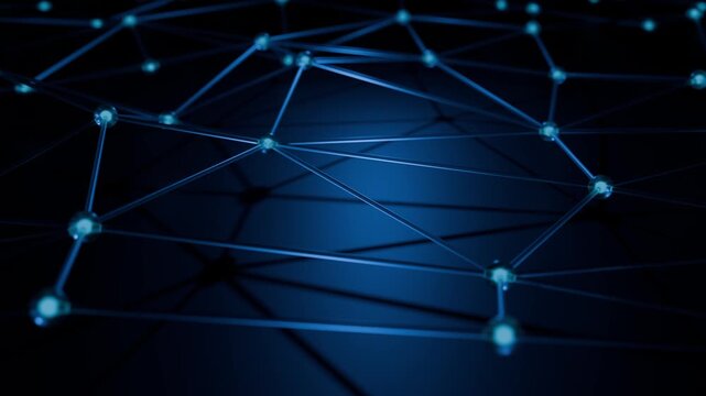 Abstract animation of blue glass plexus structure resembling network with connected spheres. 3D background with dynamic web with realistic lights and shadows for science and technology. Loop 4K 60fps