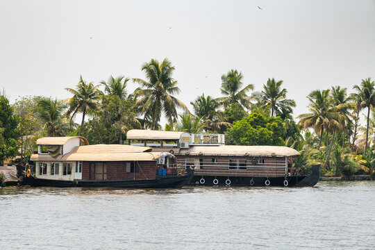 Alleppey backwaters in India, Alappuzha houseboats on waterway, small canal of Laccadive Sea, Tarshish land of Kerala, serene water body