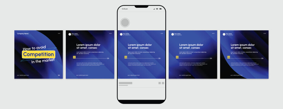 Business carousel post template for advertising, Set of carousel post for Instagram and LinkedIn, Editable social media carousel layout, template eps 10.