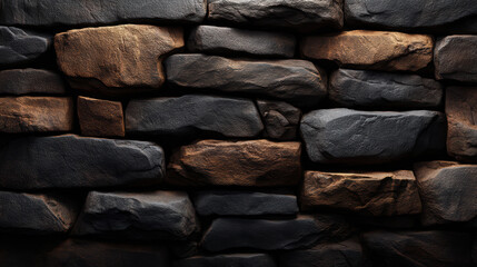 Fototapeta premium Detailed close up reveals the rough texture and earthy colors of a stone wall meticulously crafted from natural materials creating a rustic textured background.