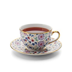 Fototapeta premium Floral tea cup and saucer with gold trim china