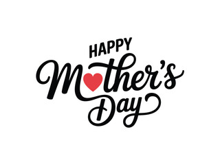 Fototapeta premium Black script lettering proclaims Happy Mother's Day accented by a central red heart symbol.