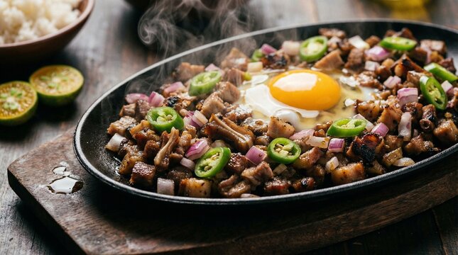 Sizzling Filipino Pork Sisig with Chili and Egg