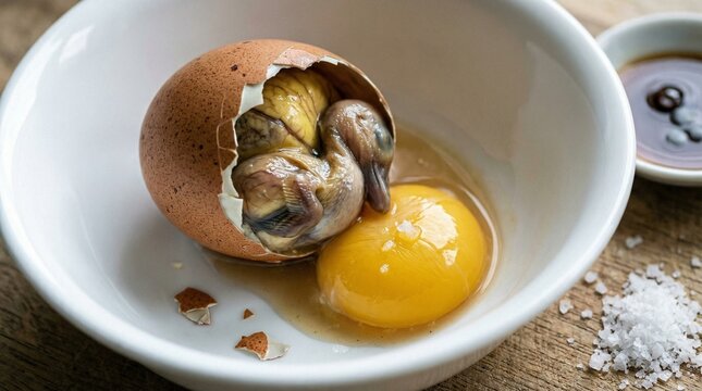 Steamed Filipino Balut Fertilized Egg with Salt
