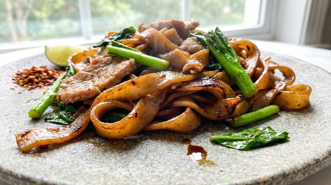 Stir Fried Pad See Ew Wide Rice Noodles with Pork