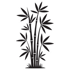 Fototapeta premium A striking black silhouette of bamboo stalks and leaves against a light background silhouette
