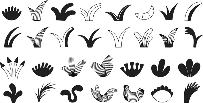 Black and white grass line doodle set line black and white simple hand drawn plant