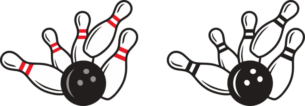 Bowling Strike Action with Ball and Pins Illustration