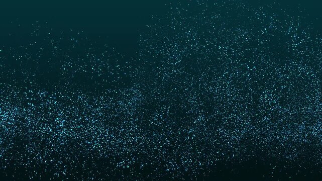Light and dark blue glow particles flowing in the air on gradient background. Loop animation. Abstract video with dust wave simulation and fluid effect. Glitter, circles with bokeh, defocused effects.