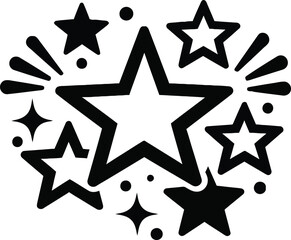 Obraz premium Group of black star shapes with diverse decorative elements on transparent background