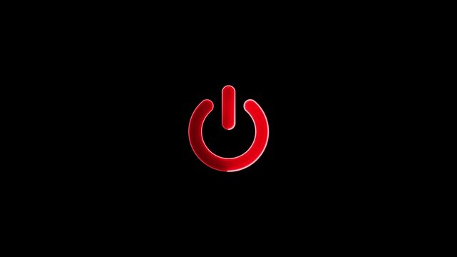 Neon glowing  red color power button icon animation. Neon core mask power button turning on and off video animation. Power Switch symbol. Glow mask Power switch and button icon on black background