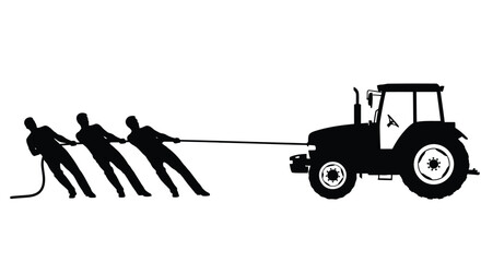 Men pulling a tractor with a rope a striking black silhouette © Jewel