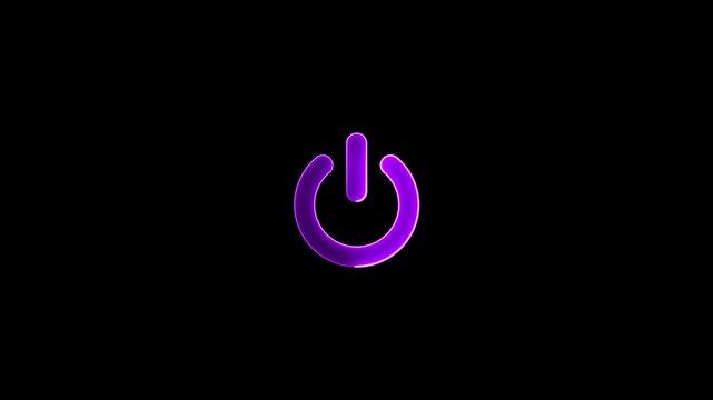 Neon glowing  purple color power button icon animation. Neon core mask power button turning on and off video animation. Power Switch symbol. Glow mask Power switch and button icon on black background