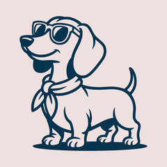Fototapeta premium Cool dachshund dog wearing sunglasses cartoon vector illustration. Ideal for t shirt designs social media graphics pet lover products and playful mascot collections.