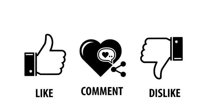 Thumbs social media icons set with like comment dislike symbols featuring heart, chat, feedback with rating and approval elements for disapproval,