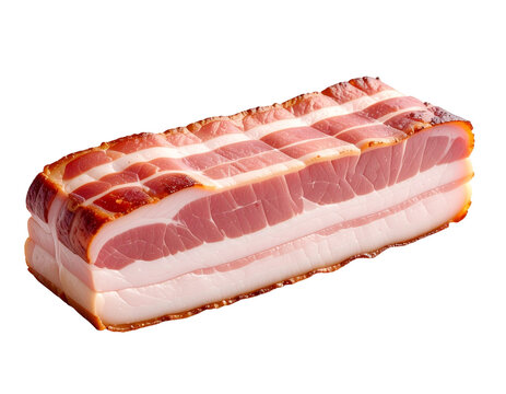 Fresh sliced bacon slab with layered pink meat and white fat