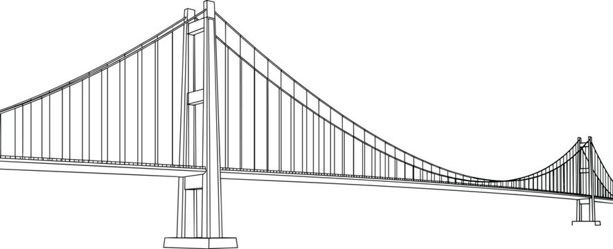 Modern Suspension Bridge Outline Vector Illustration of a Large Architectural Landmark Cable Stayed Bridge for Transportation Engineering Infrastructure and Urban Connection Design.
