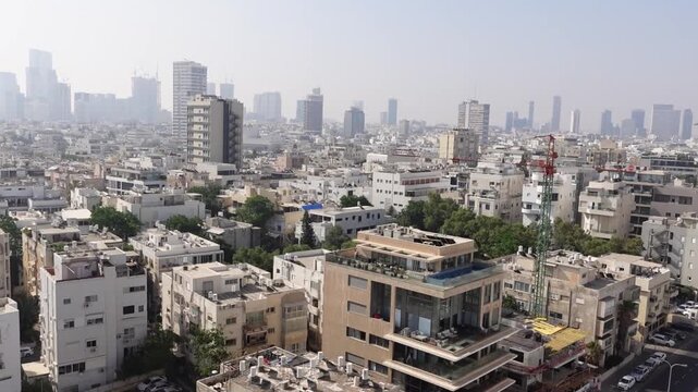 Israel Tel Aviv city Skyline Panoramic View by Mediterranean Sea