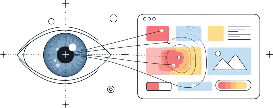 User Interface Eye Tracking Concept Vector Illustration Showing Visual Attention Analysis, UX Design Heatmap, Data Focus and Digital Interaction System
