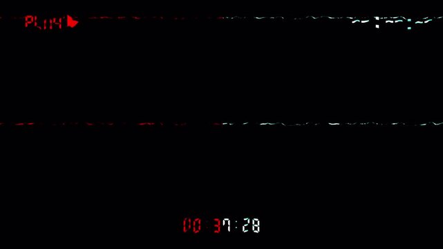 VHS play overlay old damaged with glitch effect. Suitable for retro video effects, old film overlays, and digital disruptions.