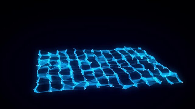 Blue wave of particles and lines. Big data visualization. Abstract background with a dynamic wave. 3d rendering.