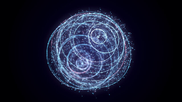 Abstract blue sphere with connecting dots and lines. Wireframe technology sphere. Big data visualization. 3d rendering.