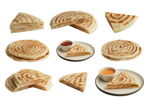 Various types of chapati bread flatbread isolated on a transparent background