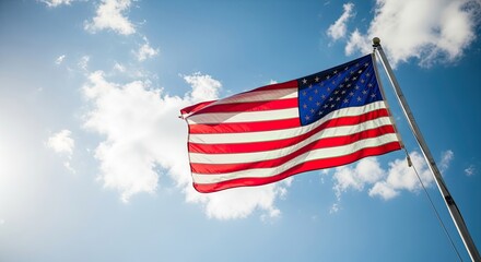 Obraz premium Flag day celebration with american flag waving in the wind on a patriotic day
