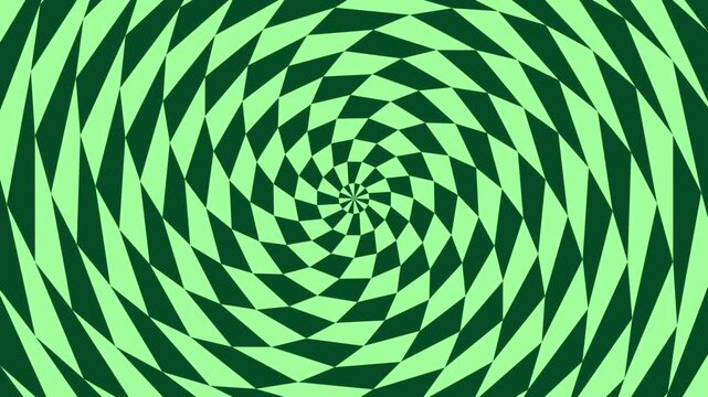 Hypnotic swirling geometric pattern background in vivid green hues, an abstract digital illustration creating an optical illusion.