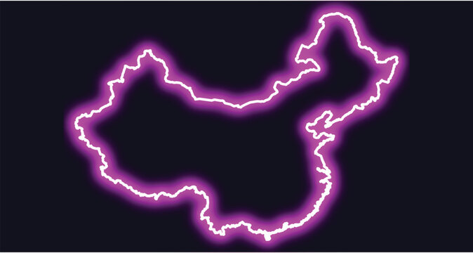 China map outline glowing neon purple on dark background