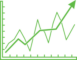 Obraz premium A green line graph showing upward trend with fluctuations in data points