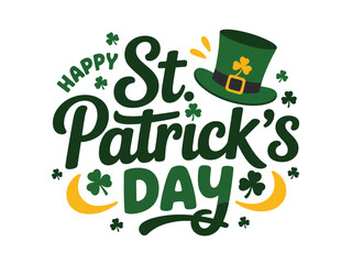 Fototapeta premium Energetic St. Patrick's Day greeting illustration features a festive hat and crescent shapes.