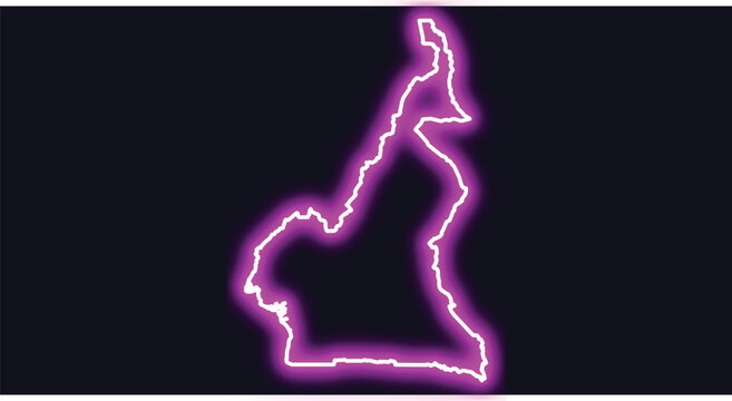 Glowing outline map of cameroon in neon purple