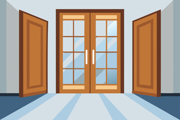 Obraz premium Elegant Wooden Double Doors Glass Panels Modern