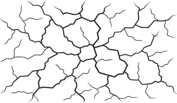 Cracked ground texture with black lines on white background crackle cracks