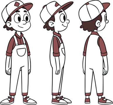 cartoon character turnaround sheet on transparent background