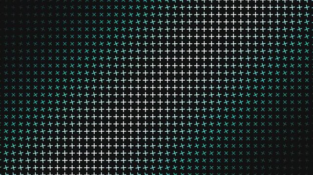 Abstract digital background illustration: geometric grid with fading plus and cross symbols, modern tech pattern.
