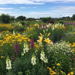 Obraz premium Vibrant wildflowers, colorful blooms, flower field, summer garden