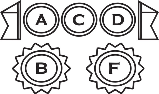Black and white mark set with letters a b c d f