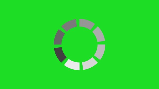 Realistic Progress Loading Circle Icon with Rotating Segments loop on Chroma Key Green Screen Background